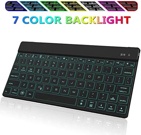 Wireless Bluetooth Keyboard for iPad,Portable Slim 7-Colors Backlit Keyboard,Compatible with iPad Pro 11/12.9,iPad Air,iPad Mini,iPhone and Other Smartphones,Built in Rechargeable Battery-Black