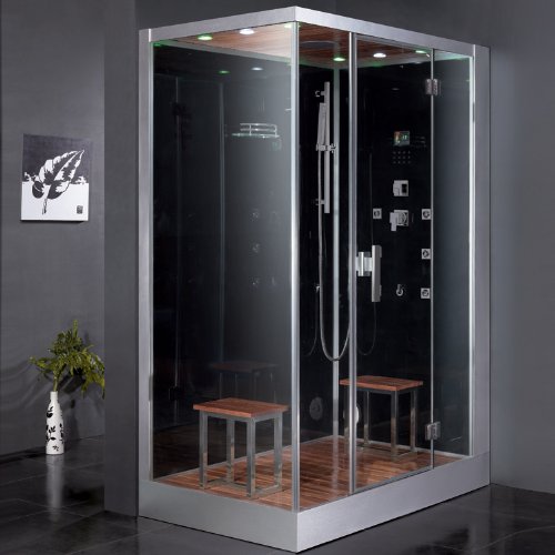 Ariel Platinum DZ961F8-BLK-R Steam Shower in Black with Right Side Drain and Plumbing Fixtures