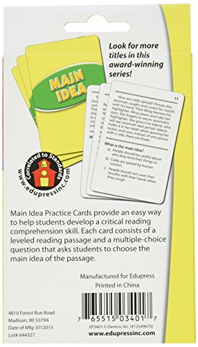 Edupress Reading Comprehension Practice Cards, Main Idea, Green Level (EP63401)