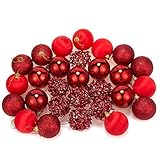Juvale 28-Pack Christmas Tree Decorations – Glittery Xmas Ball Ornaments in 4 Assorted Designs - Perfect Festive DecorEmbellishments, 2.2 x 2.4 x 2.2 Inches, Red