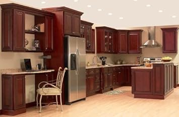 Amazon Com All Wood 10x10 Kitchen Cabinets Miter Raised Cherry Glazed Furniture Decor