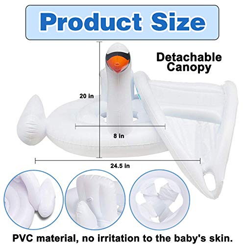 GreaSmart White Swan Baby Pool Float with Canopy Inflatable Swimming Ring Sunshade for Infant Kids Toddler Indoor Outdoor Pool Training Float Ring Pool Toys Fit 8-48 Months Baby