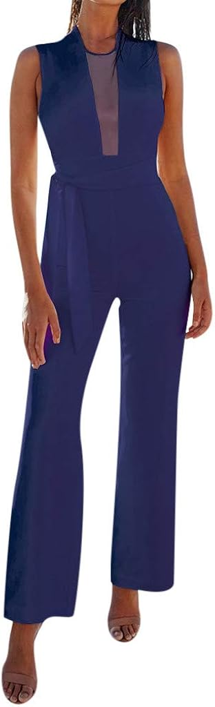 TYUIOP Damen Hosenanzug Blau - Eleganter Jumpsuit Mit Quadratischem Ausschnitt