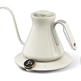 Cocinare Master Collection Dali White Gooseneck Electric Kettle, ±0.5℉ Precise Temperature Control for Pour-Over Coffee & Tea, Quick Heating 1500W, Stainless Steel Interior, 0.9L