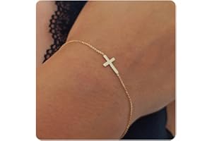 Kyazeo Dainty Gold Bracelets for Women 18K Gold Plated Simple Pearl Cross Cuban Herringbone Link Chain Bracelet Bridesmaid Je