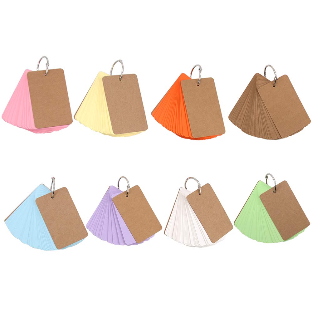 Homo Trends 8PCS 400 Revision Cards Colored Index Cards Flash Cards Blank Kraft Paper Study Cards Cue Cards with Binder Ring for Learning, Working.