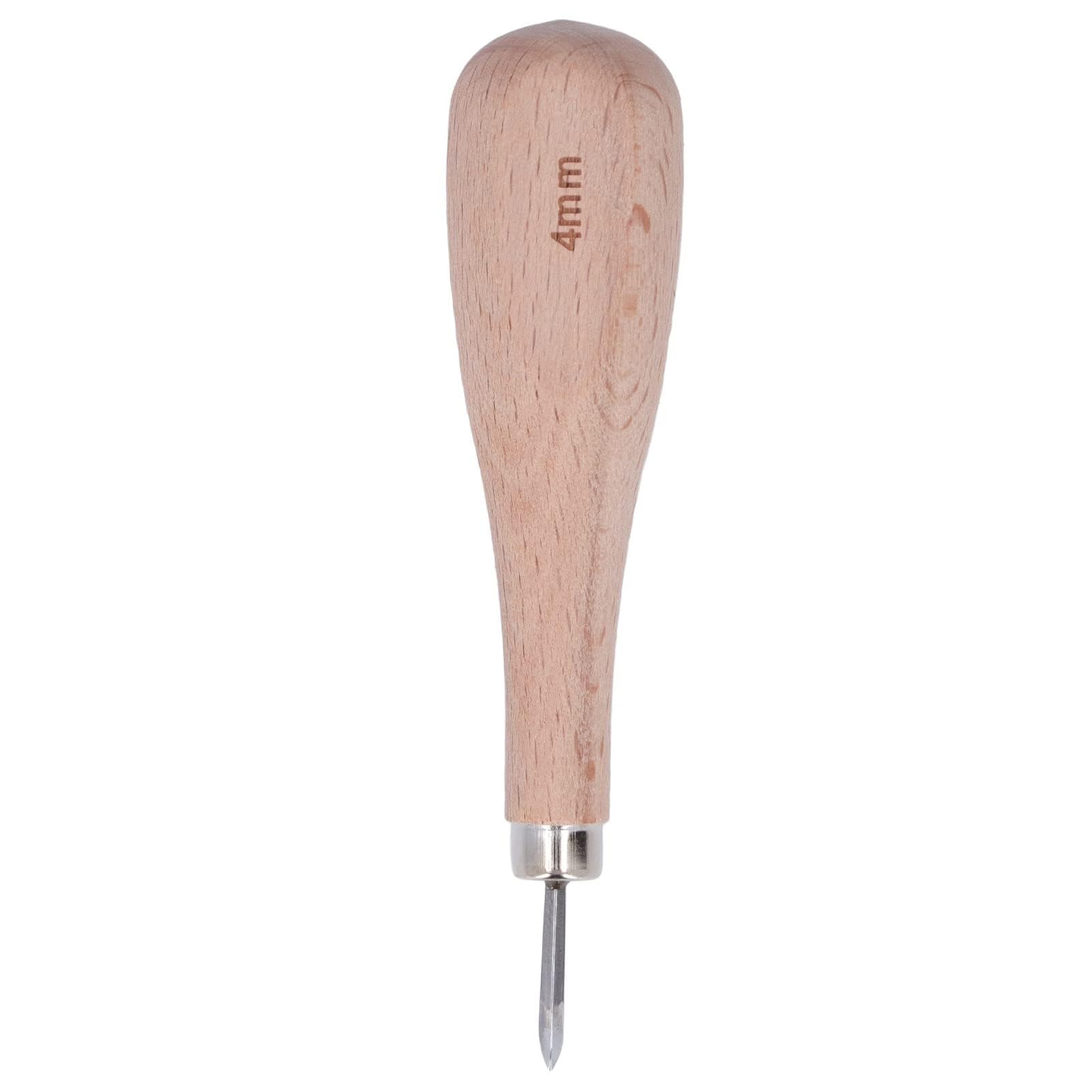 Pssopp 4mm Rhombus Leather Awl, Wooden Handle, High Hardness and for Leather Work DIY Accessories
