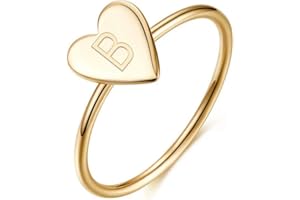 Memorjew 925 Sterling Silver Rings for Girls Women, Dainty Initial Heart Ring Stacking Ring for Women Girls Jewelry Gifts