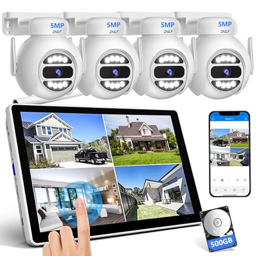2NLF Kit de Cámaras de Vigilancia Exterior Inalámbrica WiF | Monitor Táctil LCD de 10,1", Cámara de Seguridad de 5MP, Detección de Movimiento, Visión Nocturna en Color, Impermeable IP66