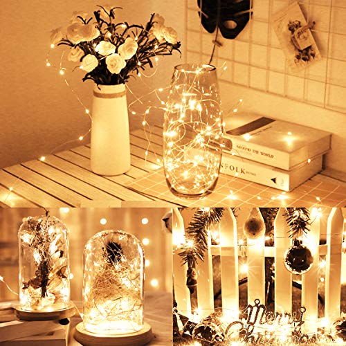 cshare Led Fairy Lights Battery Operated, 1 Pack 16ft/50 LEDs Mini Battery Powered Copper Wire Starry Fairy Lights for Bedroom, Christmas, Parties, Wedding, Centerpiece, Decoration ( Warm White)