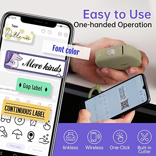 PRT Label Makers Machine With Tape Built-in Cutter Portable Bluetooth Handheld Sticker Printer For Home Office Organization IOS Android Mini Inkless Labeler USB Rechargeable- White