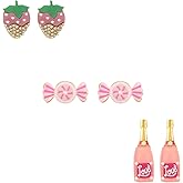 Madison Tyler 3Pcs Valentines Stud Earrings for Women | Fun Pink Strawberry Candy Wine Bottle Radio Angle Earrings LOVE POTION Earrings | Valentines Holiday Festive Jewelry Party Gifts