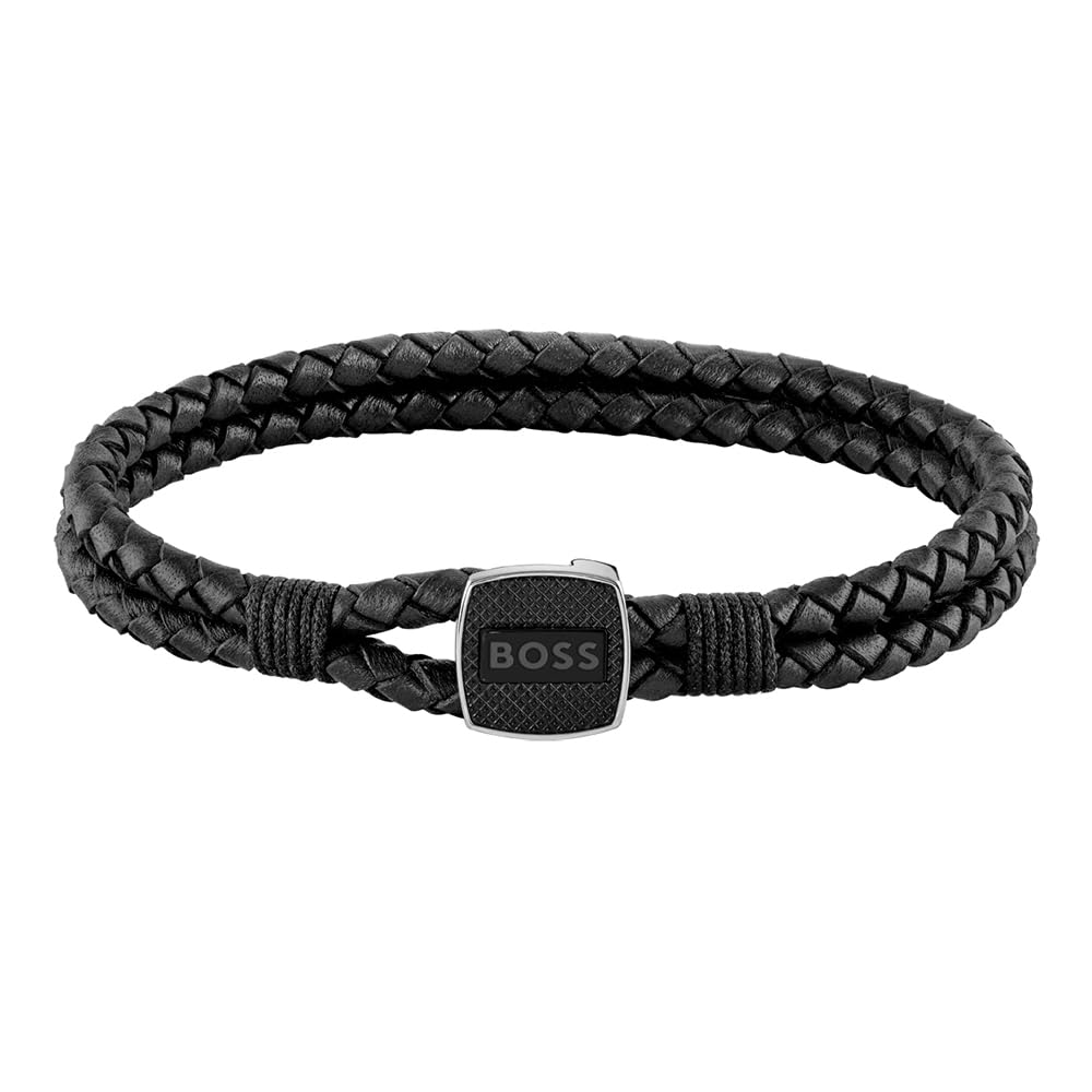 BOSS Jewelry Men's SEAL Collection Leather Bracelet Black - 1580047S