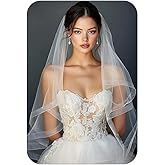 Latious Fingertip Bride Wedding Veils 2 Tier Bridal Veil Ribbon Edge Veils with Comb for Brides and Women