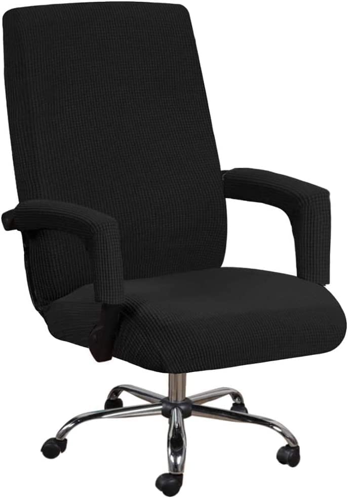 Stretch Office ​Chair Seat Covers with Armrest Sleeve​, Jacquard Pattern High Back Computer Chair Slipcovers Removable Stretchable Covers Armchair Covers for Universal Rotating Boss Chair