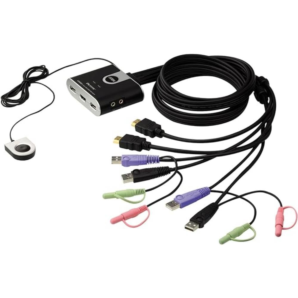 USB HDMI/Audio Cable KVM Switch with Remote Port Selector CS692 ATEN (1920 x 1200 and 1080p) Built-in all-in-one cables (2 x 1.2 m) & bus-powered, computer selection via a remote port selector, hotkey 2 Port