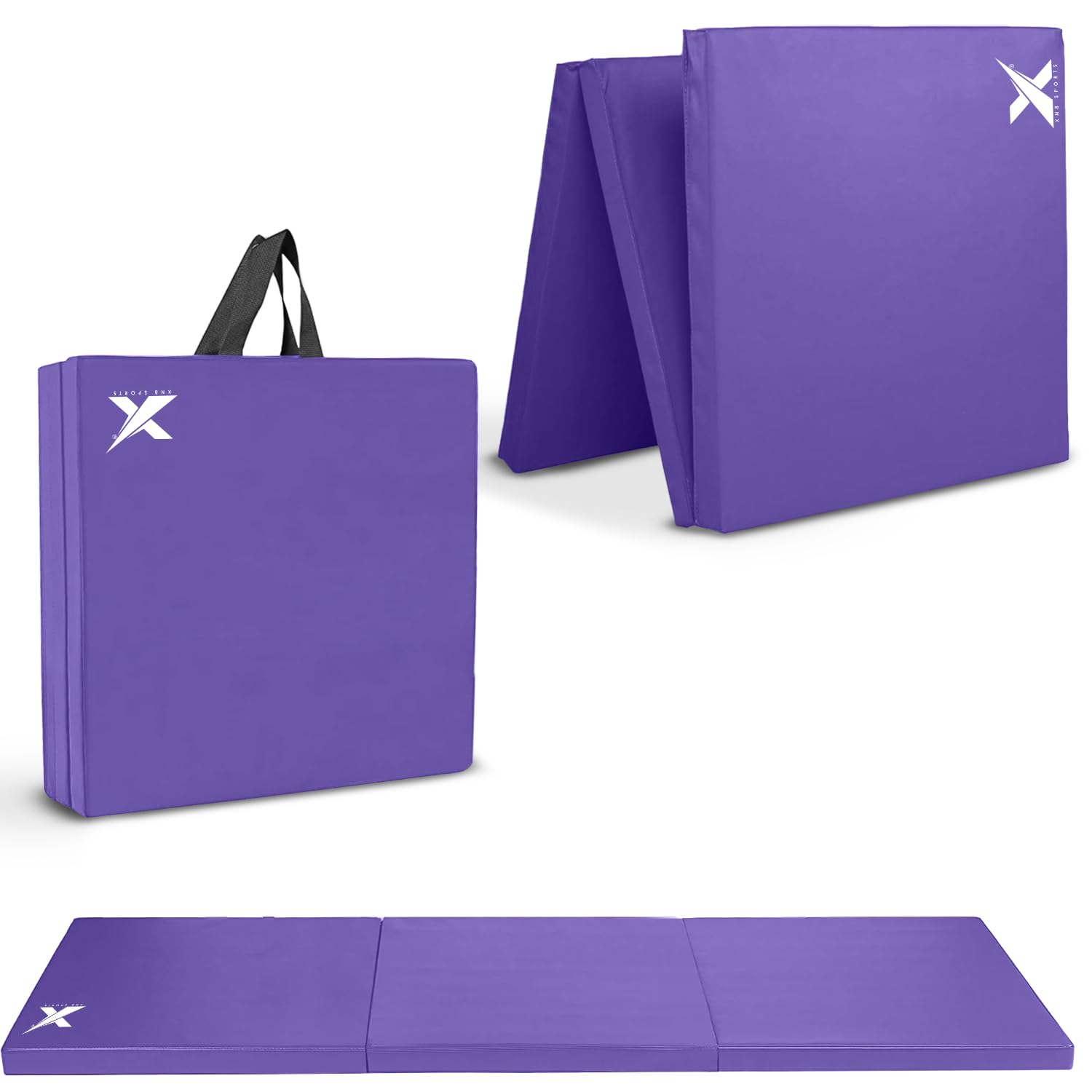 Xn8 Sports Tri-Fold Gymnastics Acro Tumble Mat –6cm Thick & 6Ft Long Foldable Gymnastic Exercise Crash Mats for Kids & Adults Non-Slip PU Leather Folding Gym Mat with Carrying Handles for Yoga Pilates