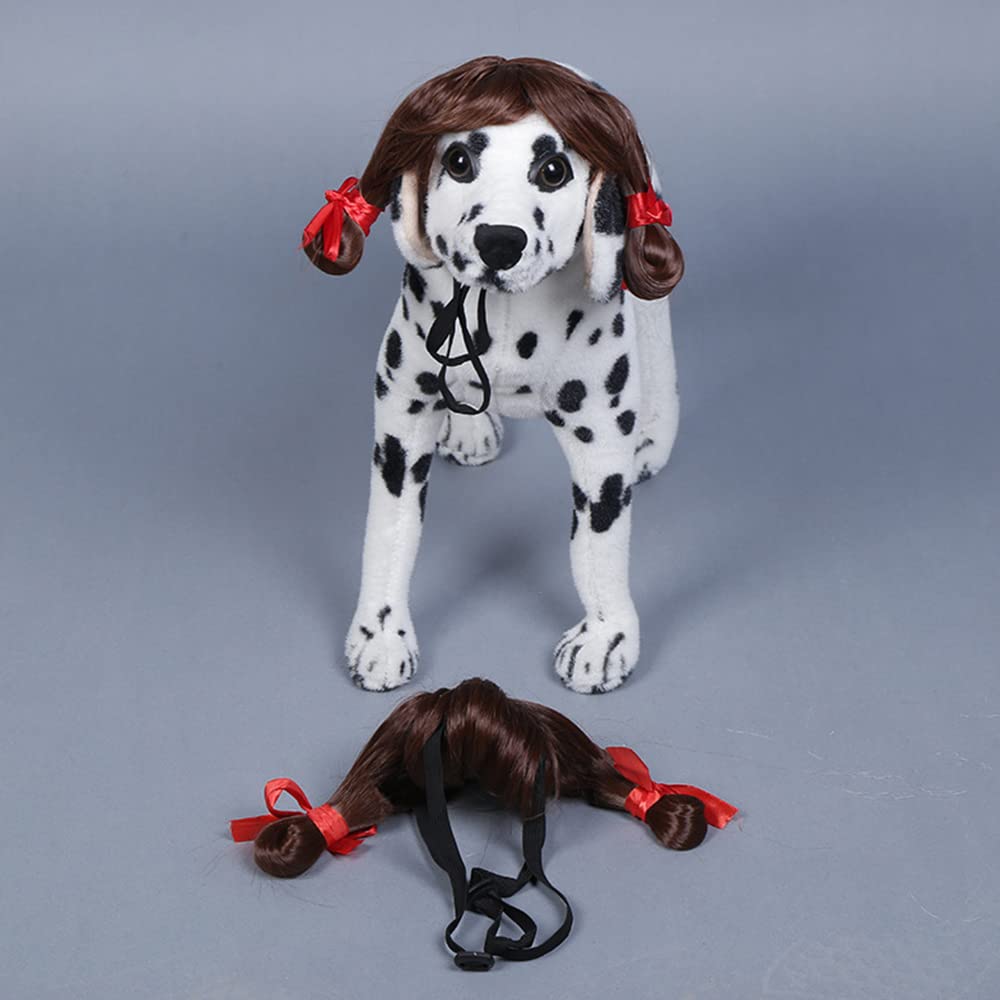 Namvo Dog Wig Pet Hair Costumes, Adorable Cat Wigs with Elastic Band for Halloween Christmas Eve Festival Party Decoration Deep Brown