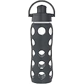 Lifefactory 22-Ounce Active Flip Cap Glass Water Bottle, 22oz, Carbon