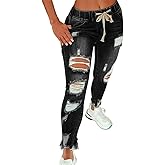 KUNMI Women High Waist Skinny Stretch Ripped Jeans Destroyed Denim Pants Plus Size