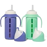 Set of 2 - Glass Sippy Cup for Toddlers - The Luca | Mint Green & Indigo Purple | Spill-Proof | Silicone Straw | 8 oz | Liquids Never Touch Plastic | Removable Handles…