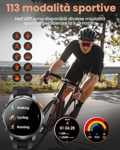 BANLVS 2026 Men's Military Smartwatch with 1000 mAh/LED Light, 1.91 Inch AMOLED Smartwatch Watch with Bluetooth Calls, 110+ Sports Modes, 5ATM, 24H Sleep/Heart Rate/SpO2, Android iOS