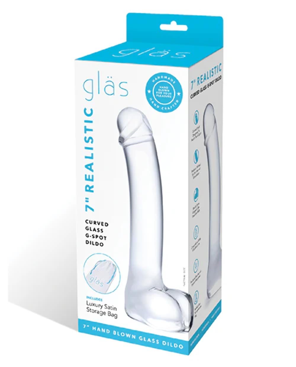 Glas Realistic Curved Dildo, Transparent, 7-Inch