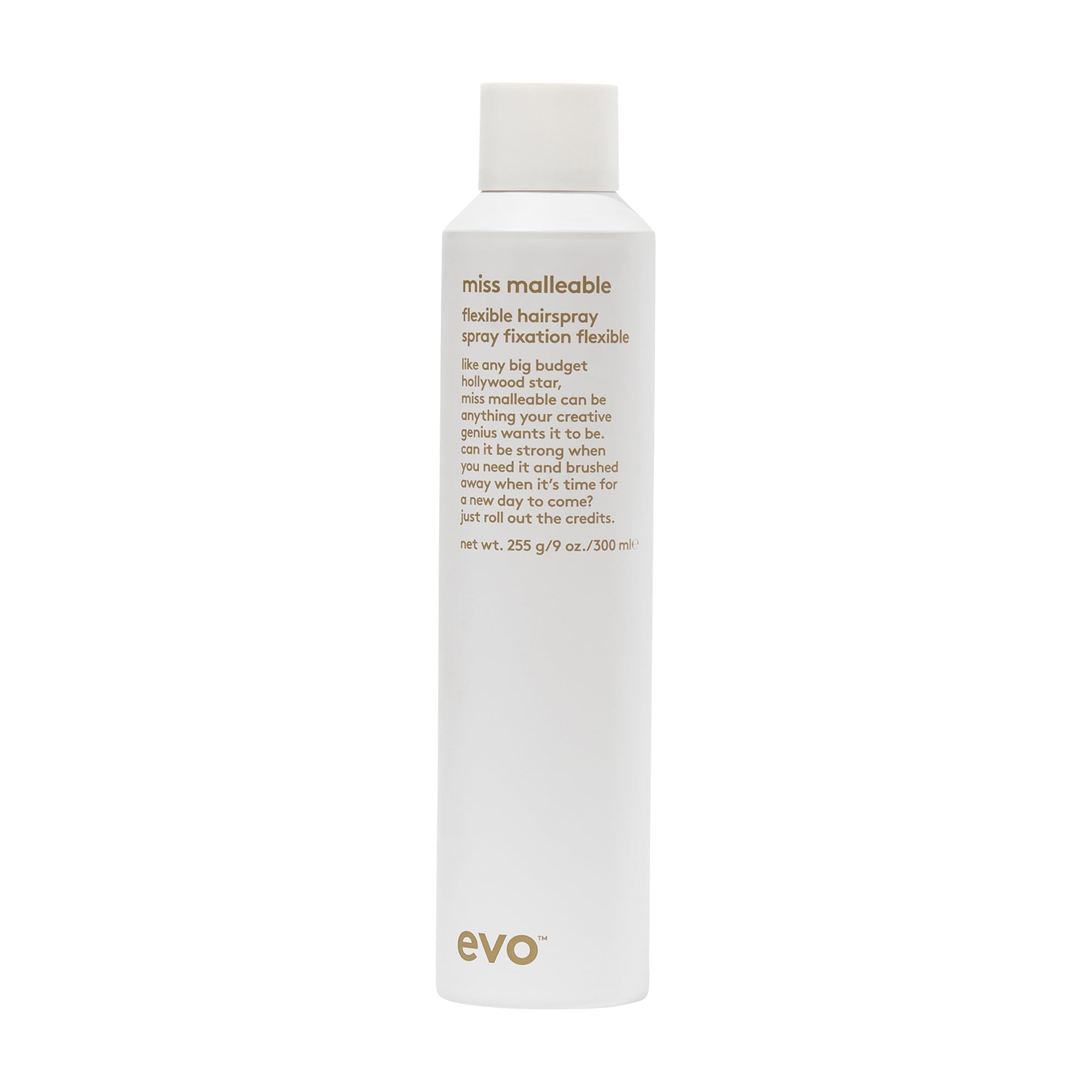 Evo Miss Malleable Flexible Hairspray, Hair Spray with Strong Hold for All Hair Types, for More Hold and Shine, Vegan, Sulphate-Free, 300 ml
