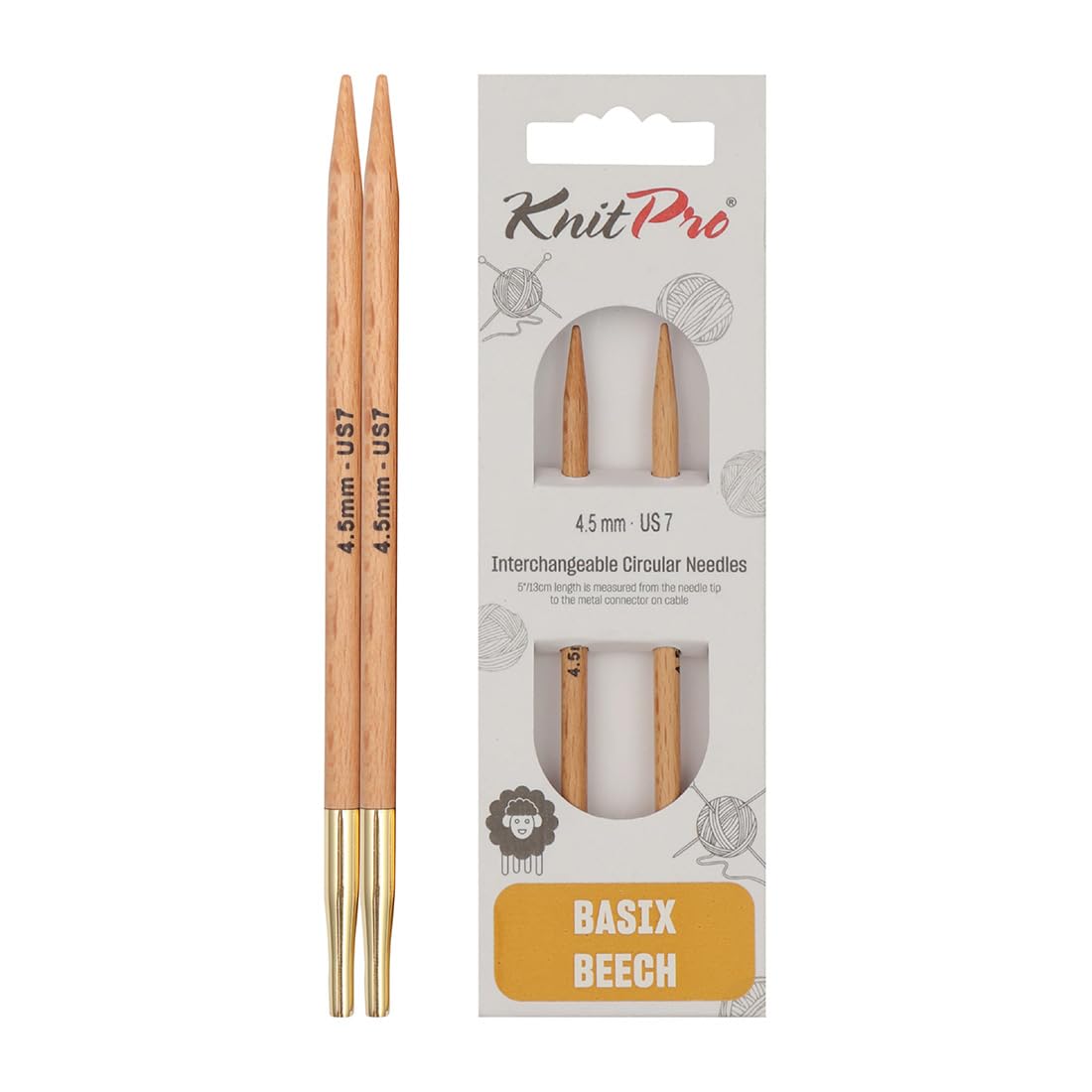 KnitPro Basix Beech Interchangeable Circular Needles 4" (10cm) | 4.50mm