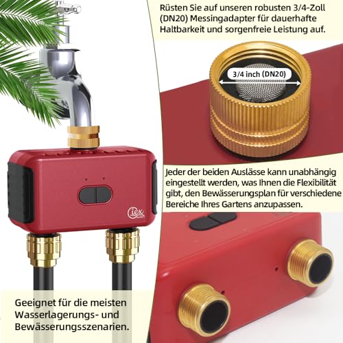 GIEX WiFi Watering Programmer 2 Zones, Intelligent Regulator for Garden Pipes, Compatible with Tuya and Smart Life Apps