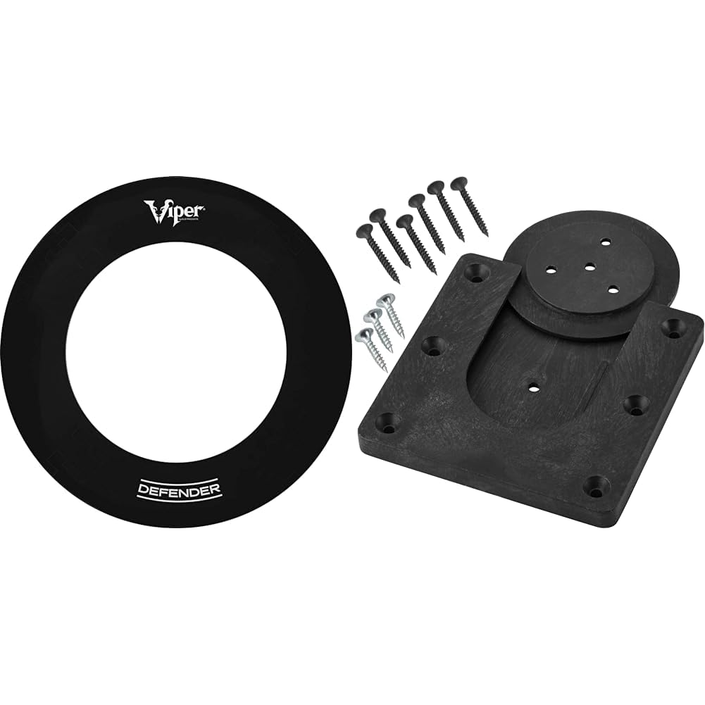 GLD Products Defender Dartboard Surround Wall Protector and Viper QuickFit Dartboard Mounting Bracket with Oche Tape, Black Image
