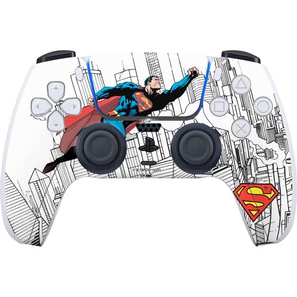 Skinit Decal Gaming Skin Compatible with PS5 Controller - Officially Licensed DC Comics Superman Super Speed Flying Over City Design
