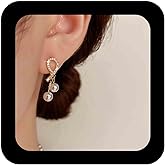 Erimberate Bohemian Crystal Pearl Tassel Dangle Earrings Gold Cz Paved Knot Stud Earrings Round Pearl Chain Drop Earrings Rhinestone Bow Pearl Earrings Jewelry for Women