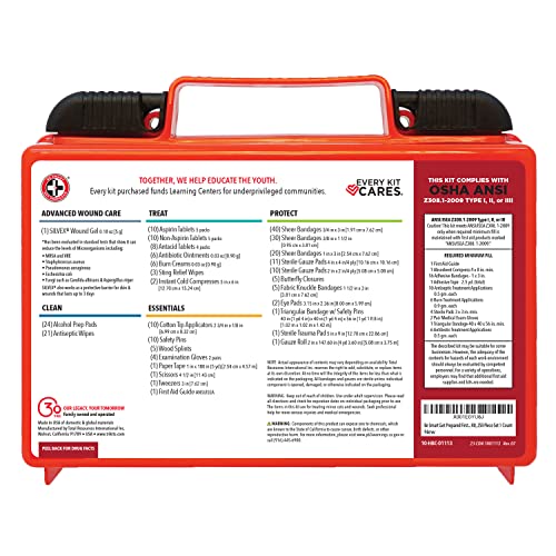 Be Smart Get Prepared First Aid Kit, 250 Piece. Exceeds OSHA ANSI Standards for Office, Home