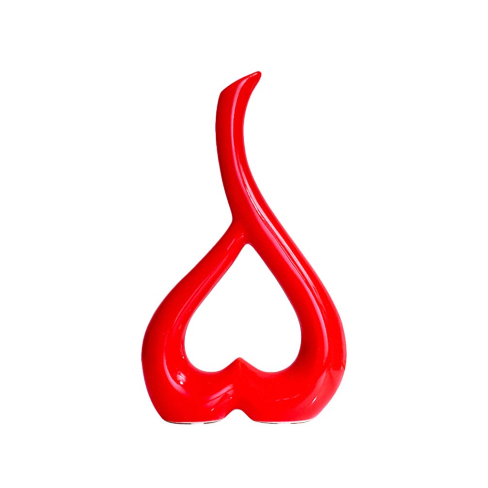 Flower Vase Heart Shaped Ornaments Decorative Ceramic Decoration for Bedroom Livingroom Home(Red)