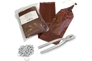 The Sausage Maker - Salami Sausage Casing Kit, Tied and Looped 76mm (3”) Dia. x 24” Mahogany Fibrous Casings (20ct) with Sausage Pliers and Casing Rings