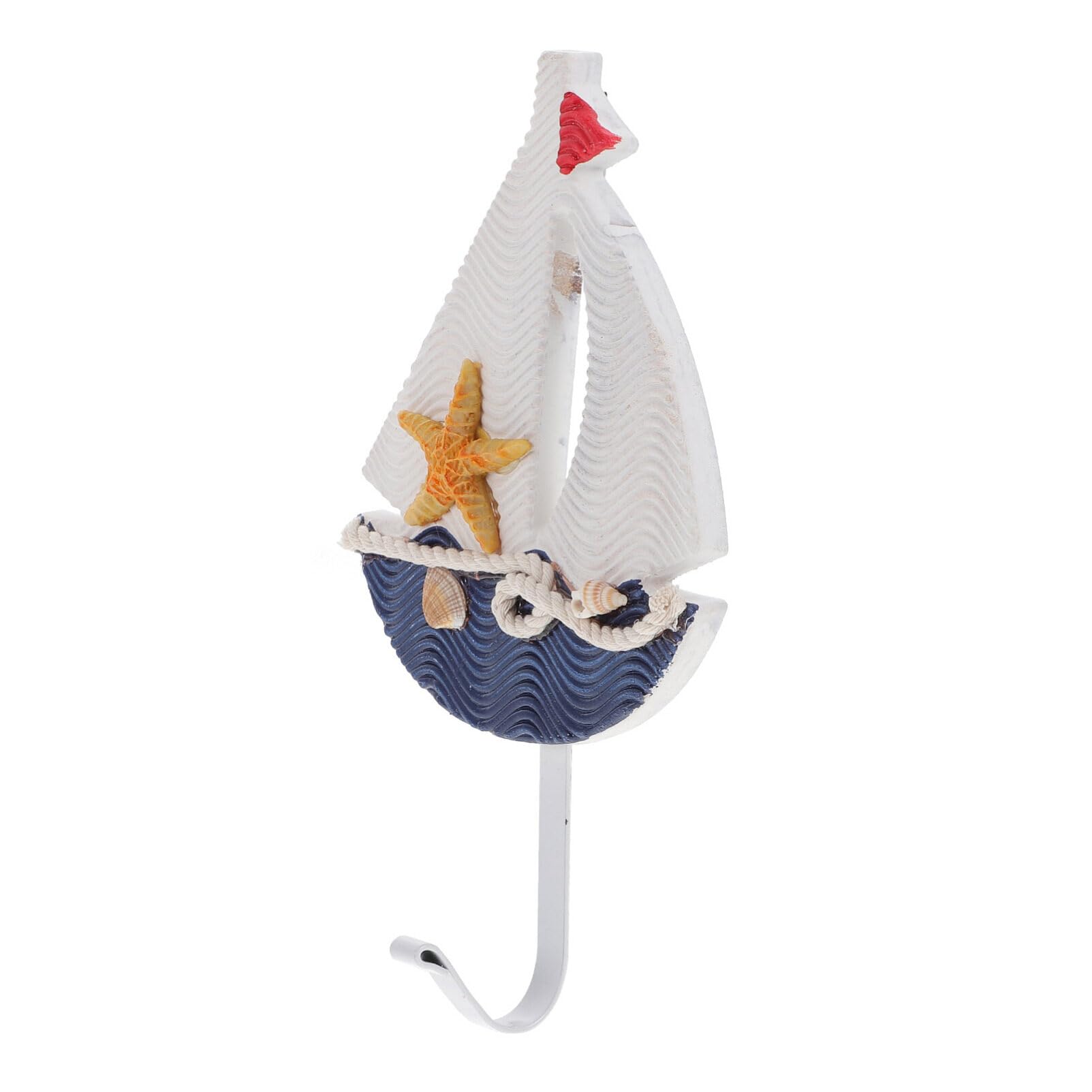 Abaodam Wall Mount Hooks Nautical Wall Hooks Mediterranean Style Robe Apron Hook Sailboat Shape Coat Hat Hooks Hangers Wood Seaside Decorations for Home Office Bedroom Jacket Hooks