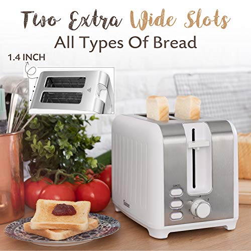 Twinzee Vintage Toaster White Retro Toaster 2 Slices Stainless Steel with Bamboo Clips