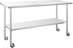 HALLY SINKS & TABLES H HALLY Stainless Steel Table for Prep & Work 24 x 72 Inches with Caster Wheels, NSF Commercial Heavy Duty Table with Undershelf and Galvanized Legs for Restaurant, Home and Hotel