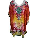 Womens Short Caftan Georgette Beach Kimono Red Kaftan Dress One Size