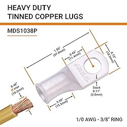 SELTERM 2pcs 1/0 AWG 3/8" Stud Tinned Copper Wire