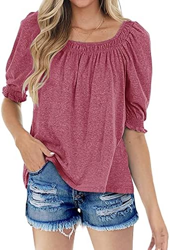 Sovelen Womens Casual Scoop Neck Puff Half Sleeve Elastic Cuffs