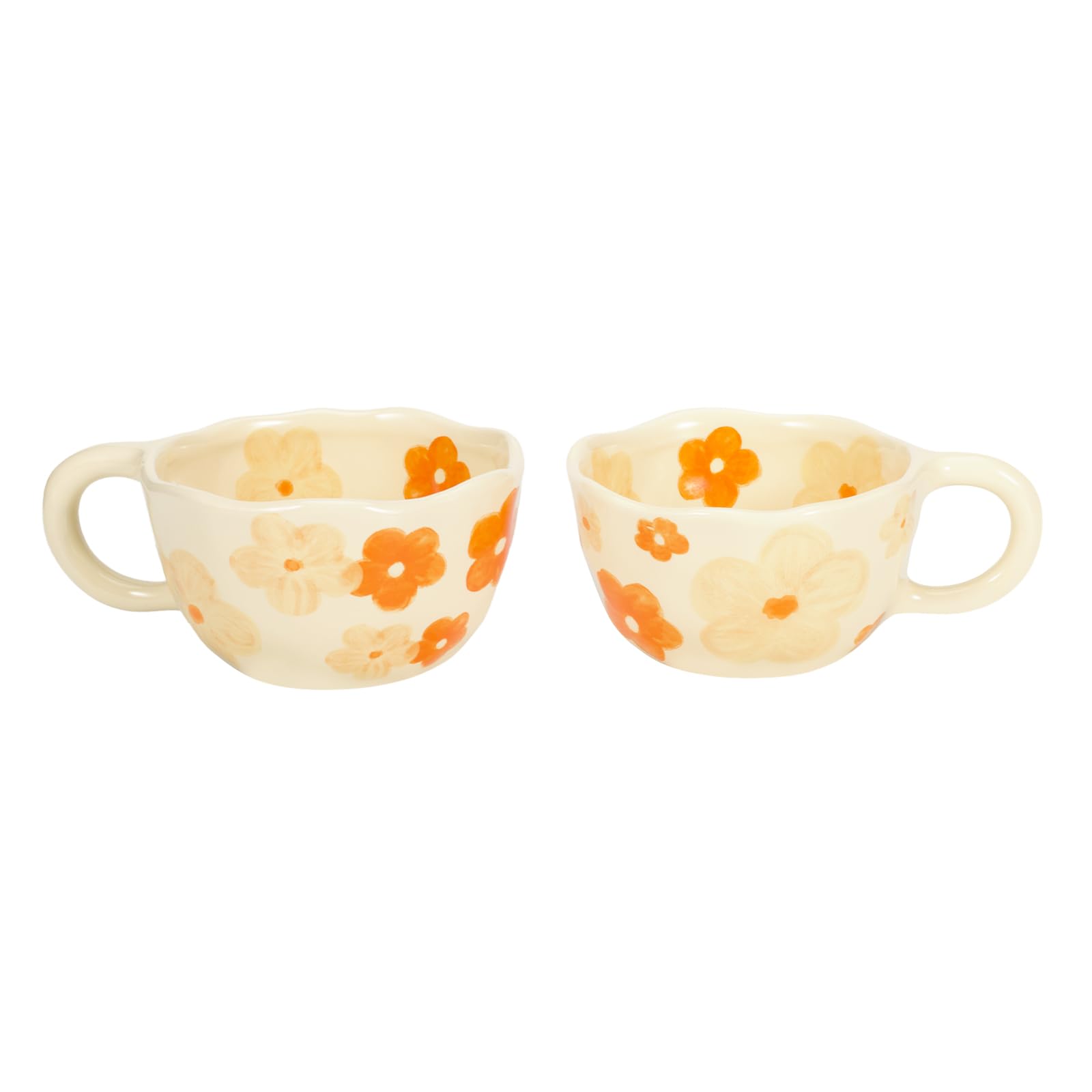 Koythin 2-Pieces Ceramic Coffee Mugs, Creative Cute Flower Cup for Office and Home, 8.5 oz/250 ml Aesthetic Mug for Latte Tea Milk (2 Orange Flower)