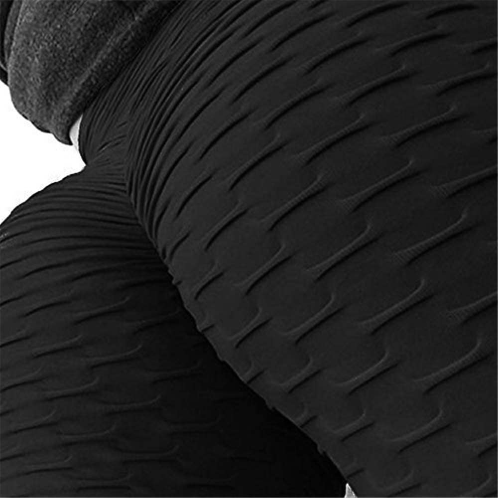 Memoryee Women's Honeycomb Waffle Leggings Ruched Butt Lift High Waisted Chic Sport Tummy Control Plus Size Workout Gym Yoga Stretchy Pants/Black/M