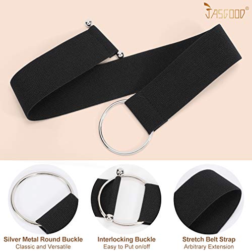 JASGOOD Women Stretchy Wide Waist Belt,O Ring Buckle Elastic Waist belt for Dress,Black,Suit for Waist Size 25-29 Inches