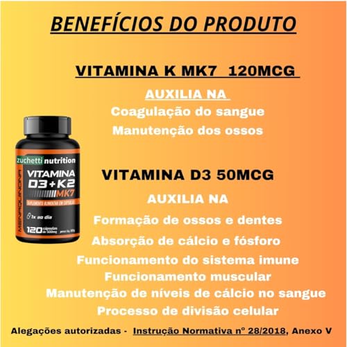 Vitamina d3 k2 mk7 D3 2000 Ui k2 d3 120mcg 120 Cápsulas Zuchetti nutrition