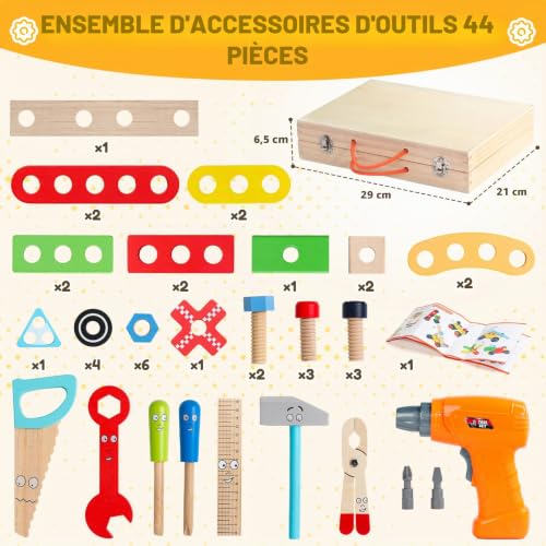 Montessori Toy for 3 Years Old Child 3 Year Old Tool Box with Drill Toy Boy Girl 3 Year Old Educational DIY Gift Child Boy 3 4 Years Girl (44 Pieces)