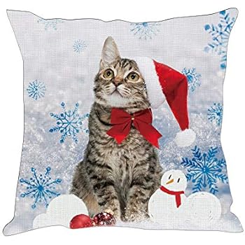 Hexagram Christmas Snowman Cat Throw Pillow Covers Cushion Cases Winter Decorative Pillowcases for Couch,18