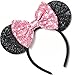 CLGIFT Pink Mickey Ears, Rainbow Sparkly Mouse Ears, Handmade, One Size Fits All