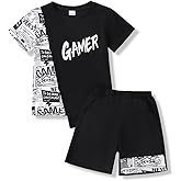 OLMRJKD Boys 2 Piece Outfits Short Sleeve Colorblock T-shirt and Shorts Summer Casual Clothes for 6-12 Years